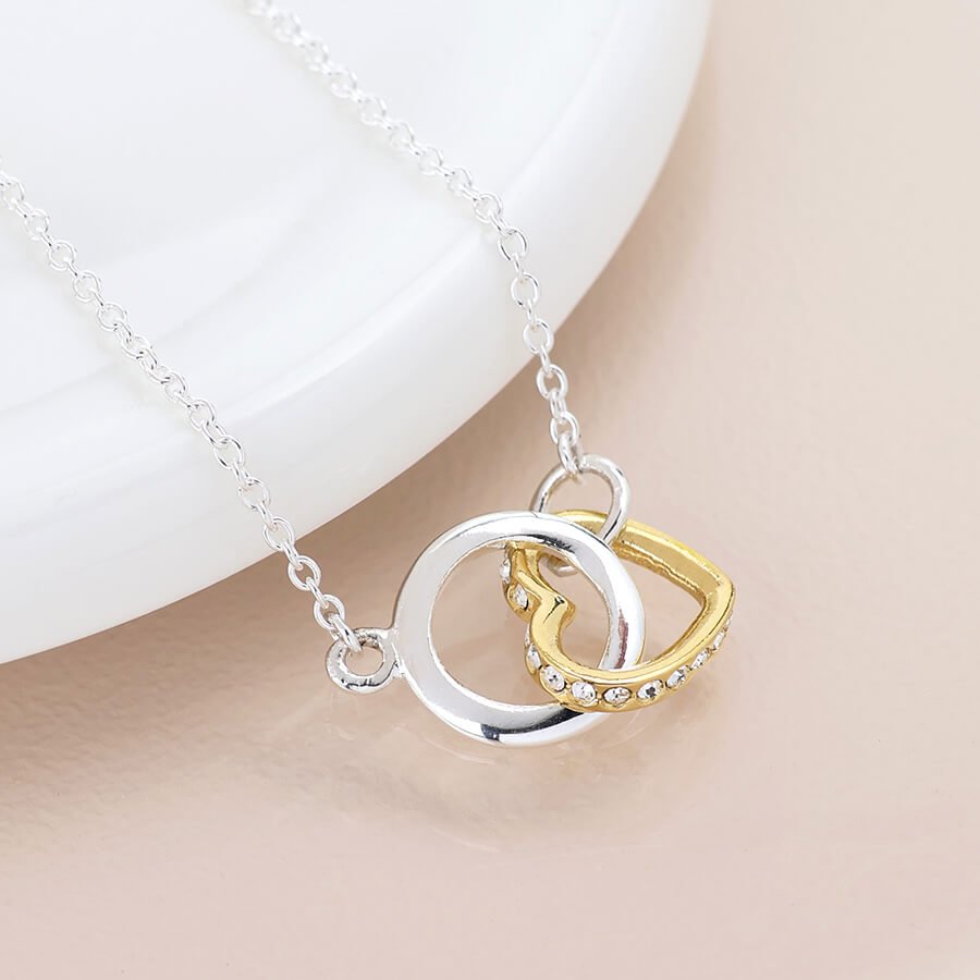 Sterling Silver Hoop And Gold Crystal Heart Pendant | The Jewellery Stop