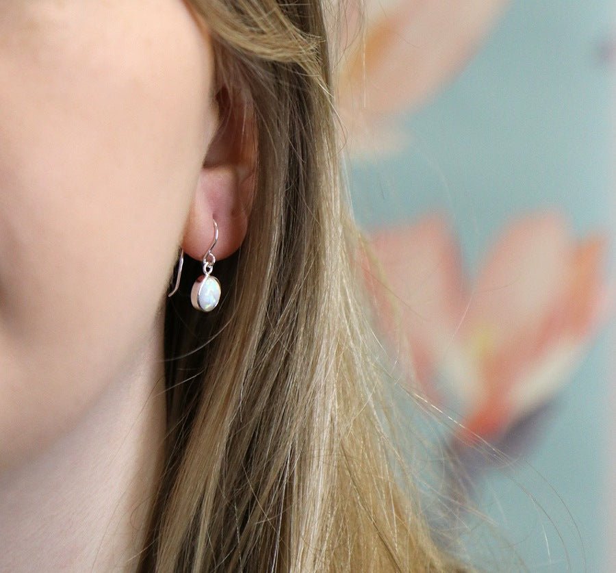 Round Drop Sterling Silver White Opalite Fish Hook Earrings | The Jewellery Stop