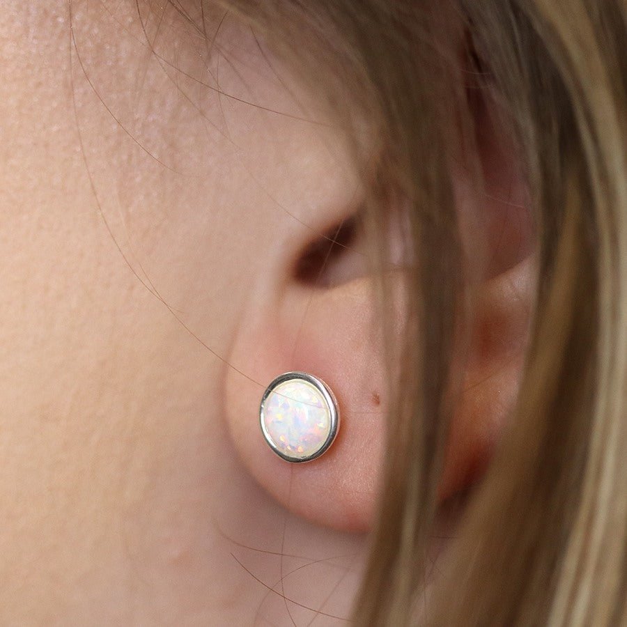 Round Sterling Silver White Opalite Stud Earrings | The Jewellery Stop