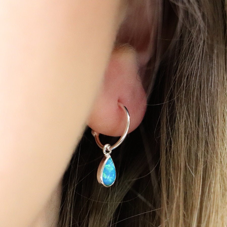 Teardrop Sterling Silver Blue Opalite Creole Earrings | The Jewellery Stop