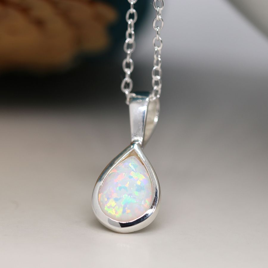 Teardrop Sterling Silver White Opalite Pendant on Chain | The Jewellery Stop