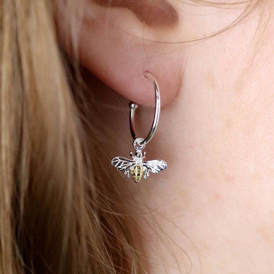 Two Tone Sterling Silver Bee Creole Hook Earrings | The Jewellery Stop
