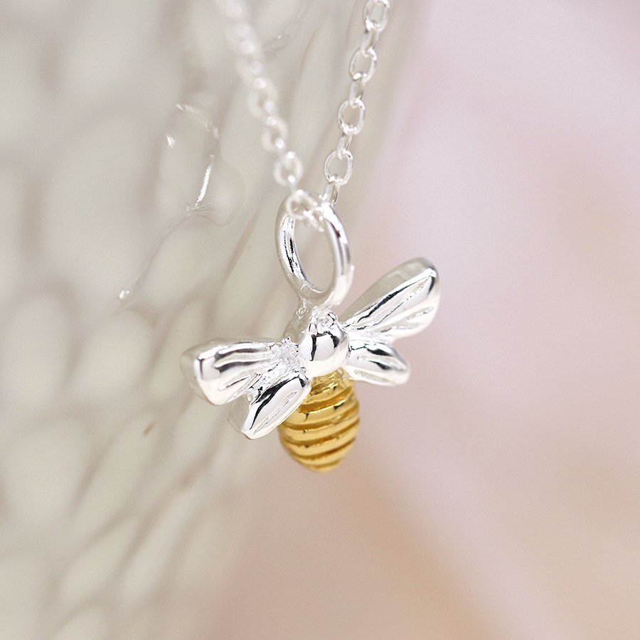 Two Tone Sterling Silver Bee Pendant On Chain | The Jewellery Stop