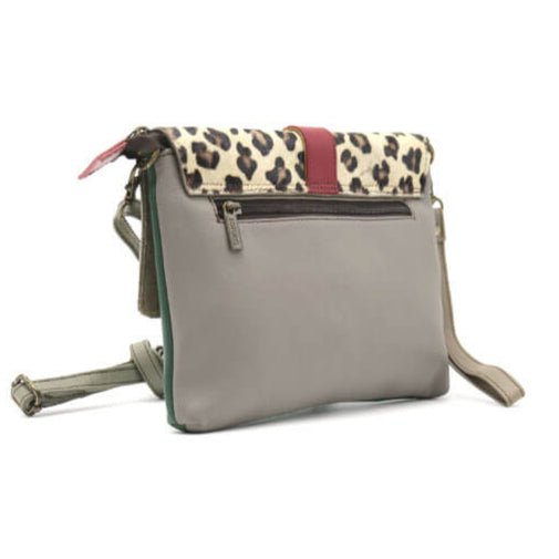 Green And Animal Print Leather Crossbody Clutch Bag | The Jewellery Stop