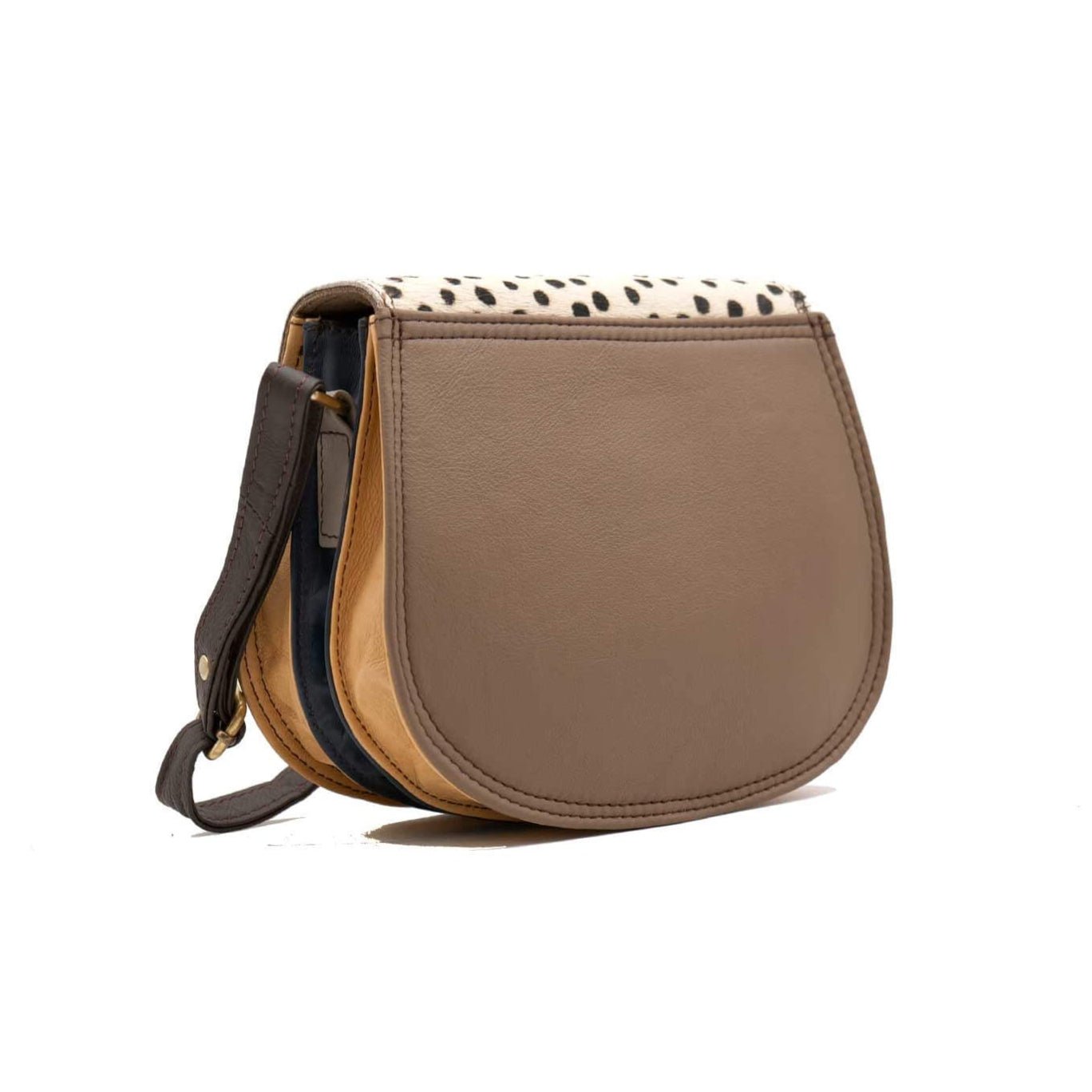 Navy And Animal Print Medium Leather Crossbody Bag | The Jewellery Stop
