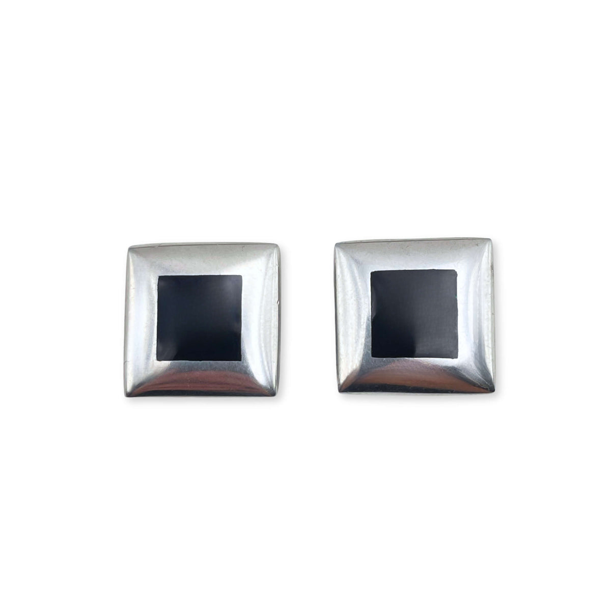 Black Cushion Cube Stud Earrings