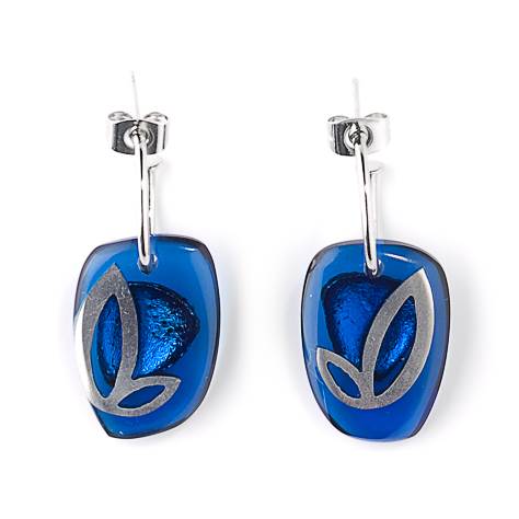 Blue Pewter Petal Inlay Creole Earrings | The Jewellery Stop