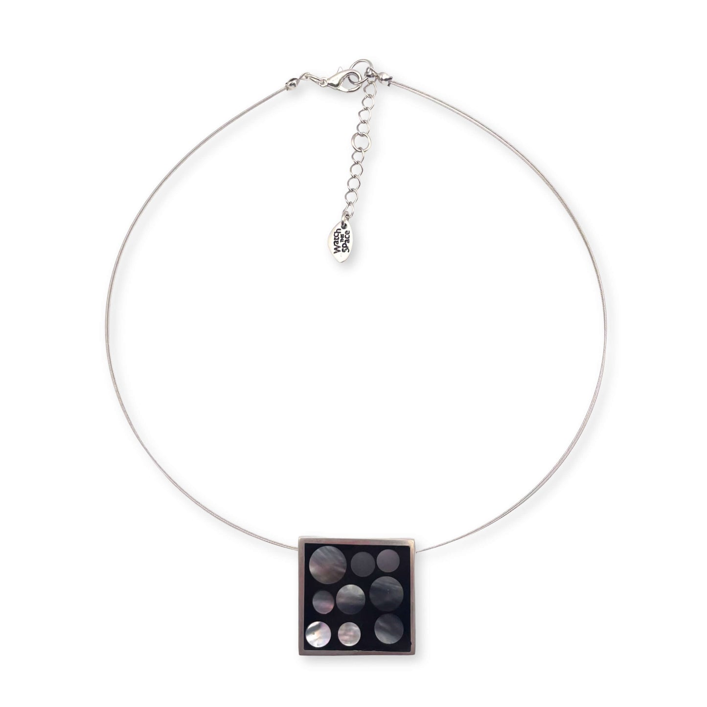 Black Pewter Square With Shell Circles Pendant