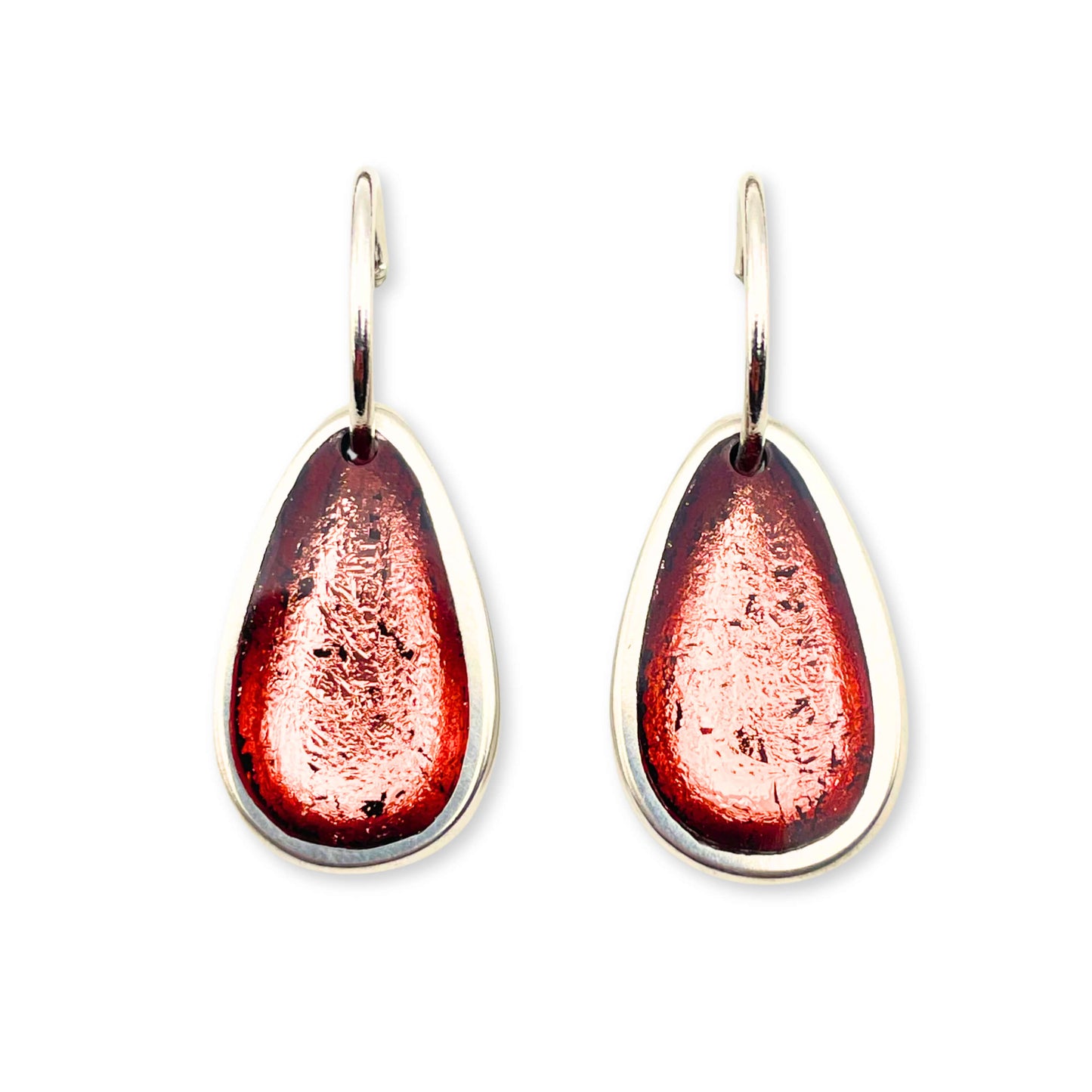 Coral Pewter Pebble Creole Earrings
