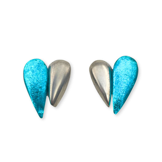 Teal United Heart Stud Earrings