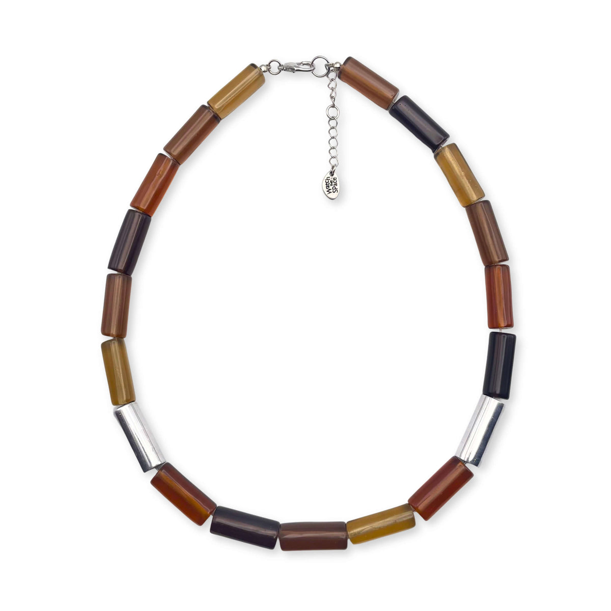 Caramel Resin and Pewter Tubes Necklace