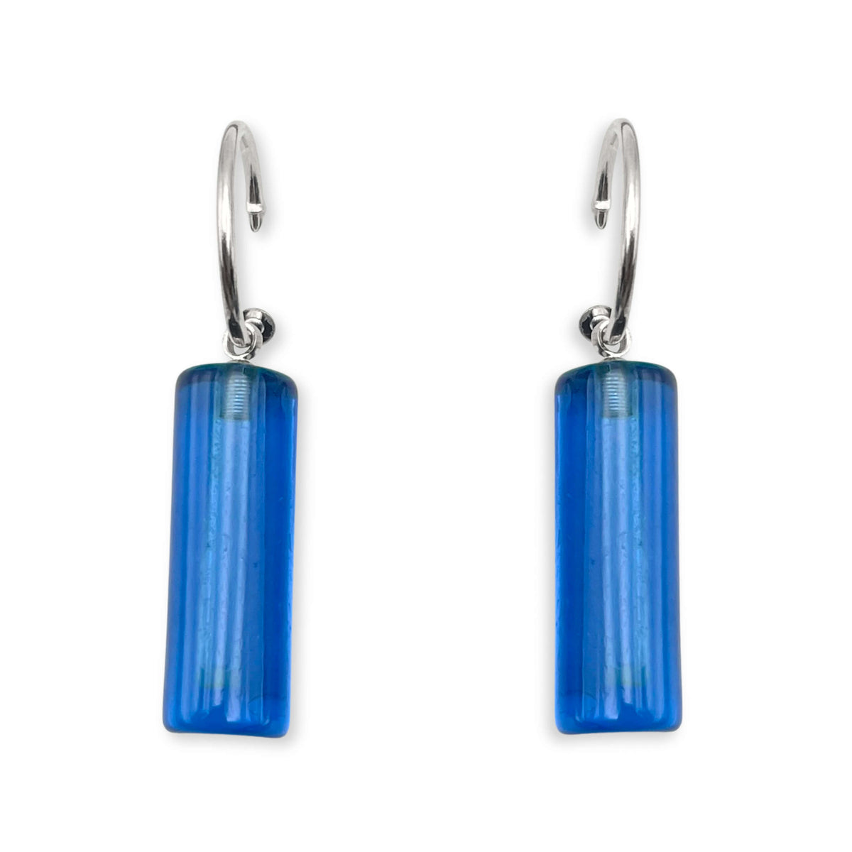 Blue Resin and Pewter Tubes Creole Earrings