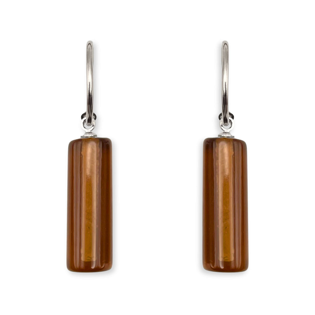 Caramel Resin and Pewter Tubes Creole Earrings