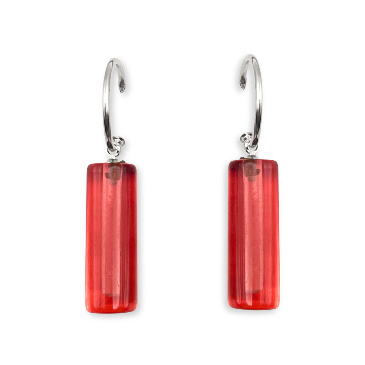 Pink Resin and Pewter Tubes Creole Earrings