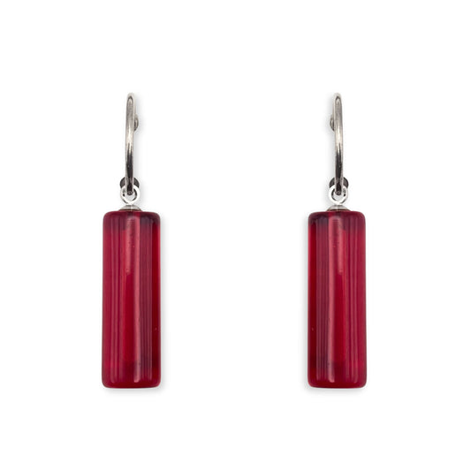 Red Resin and Pewter Tubes Creole Earrings