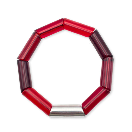 Red Resin and Pewter Tubes Bracelet
