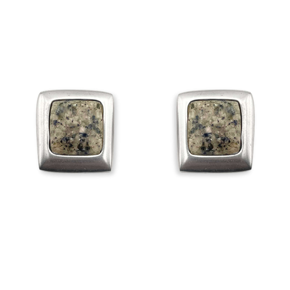 Grey Square Pewter And Stone Resin Cabochon Stud Earrings