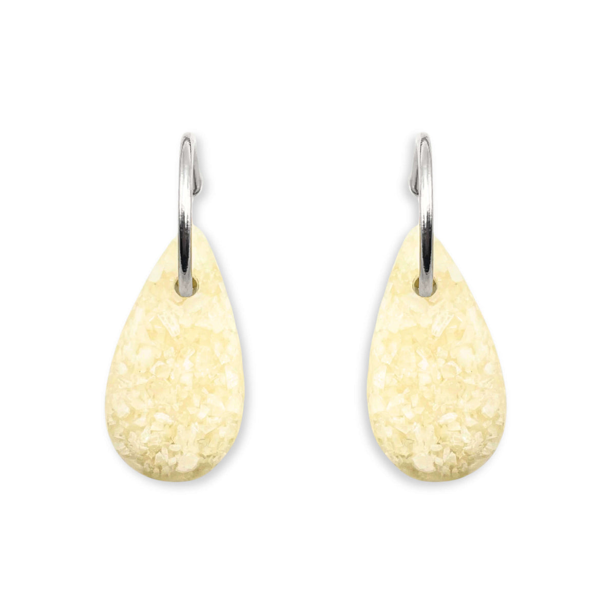 White Teardrop Shaped Stone Creole Earrings