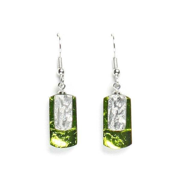 Green Textured Rectangle Fish Hook Earrings