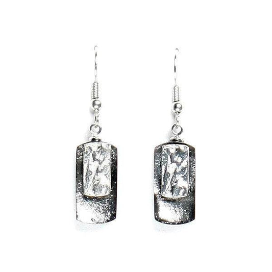 Grey Textured Rectangle Fish Hook Earrings