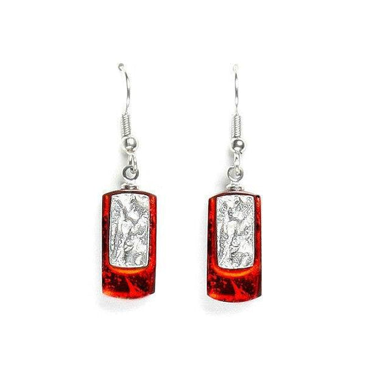 Red Textured Rectangle Fish Hook Earrings