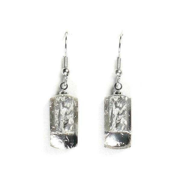 Silver Textured Rectangle Fish Hook Earrings | The Jewellery Stop