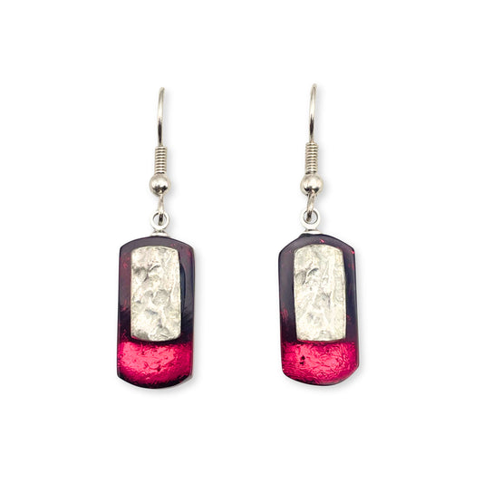 Pink Textured Rectangle Fish Hook Earrings