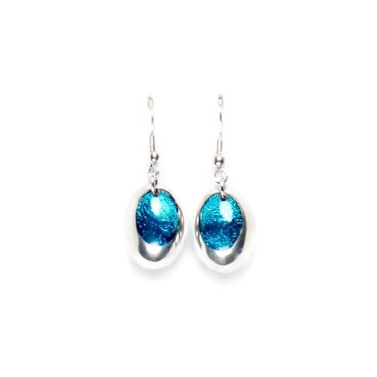 Teal Pewter Ovals Fish Hook Earrings