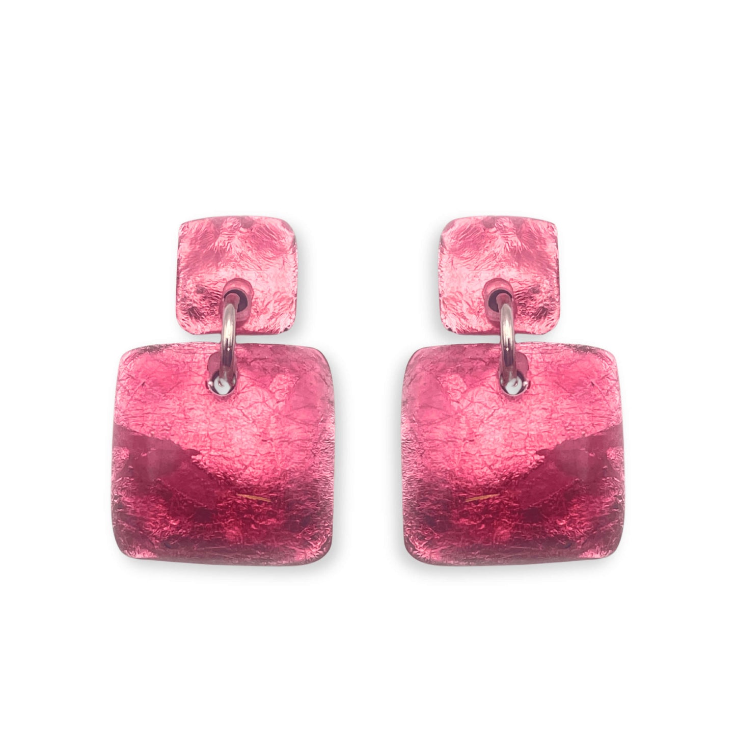 Cerise Antique Square Dangle Stud Earrings