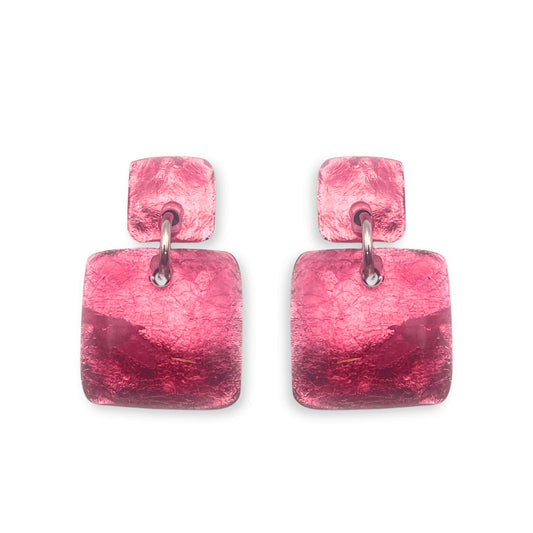 Cerise Antique Square Dangle Stud Earrings
