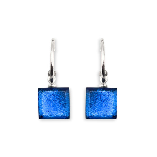 Navy Square Buttons Creole Earrings
