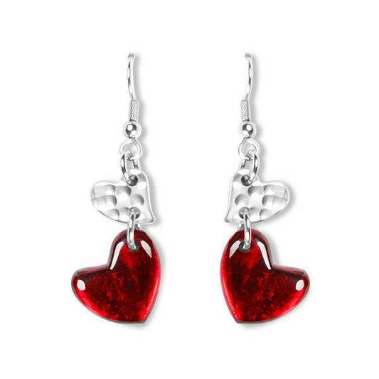 Red Hammered Heart Fish Hook Earrings