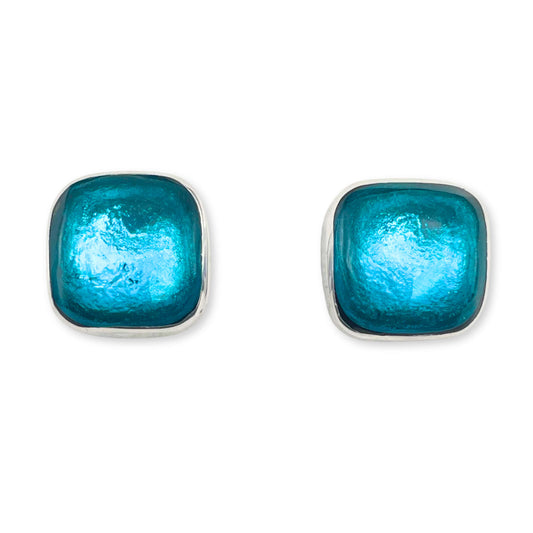 Teal Organic Squares Large Stud Earrings