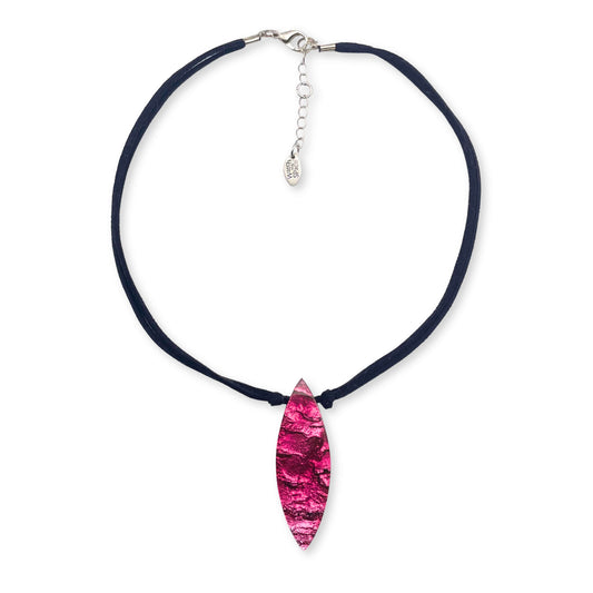 Pink Tribal Leaf Pendant on Cord