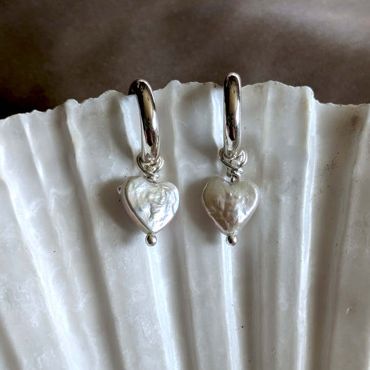 Heart Shaped Freshwater Pearls On Sterling Silver Hoops