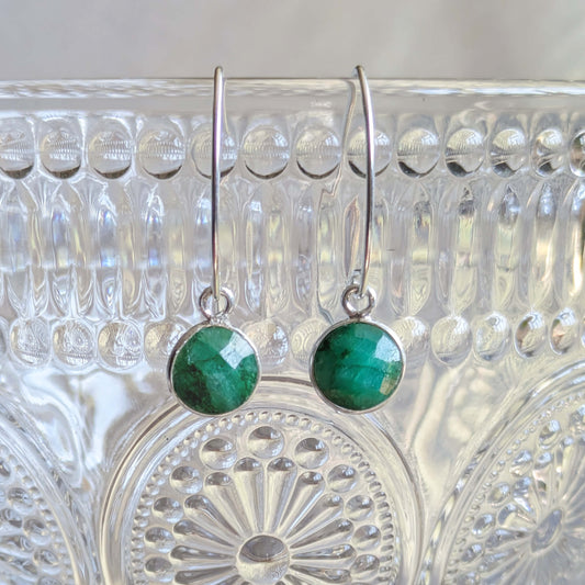 Emerald Sterling Silver Drop Hook Earrings | The Jewellery Stop