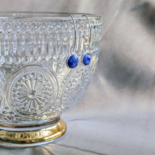 Sapphire Sterling Silver Drop Hook Earrings