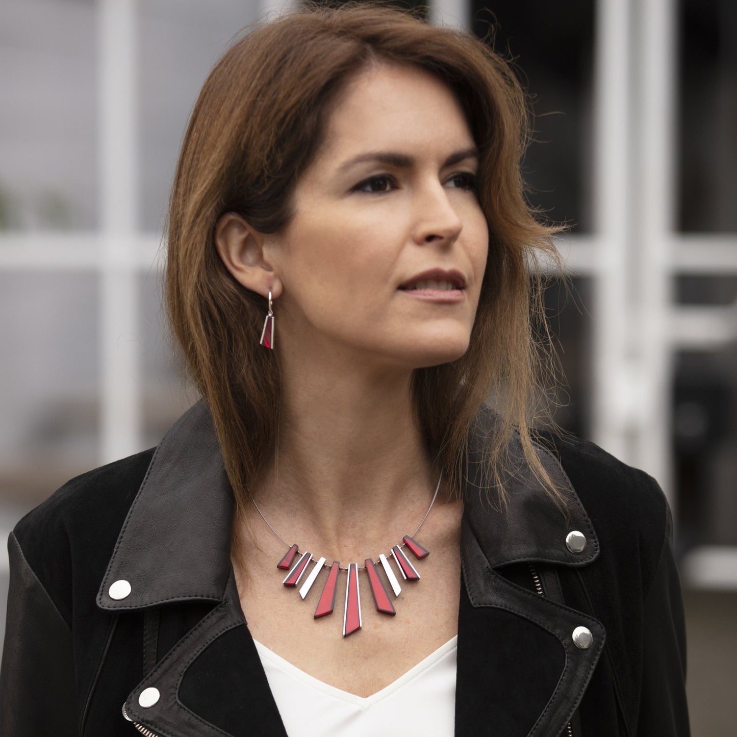 Red Deco Shard Shiny Necklace | The Jewellery Stop