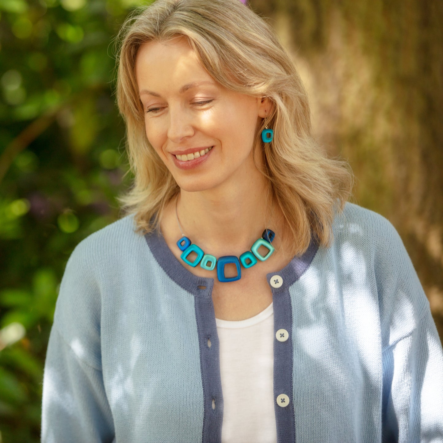 Turquoise Hollow Squares Matte Necklace