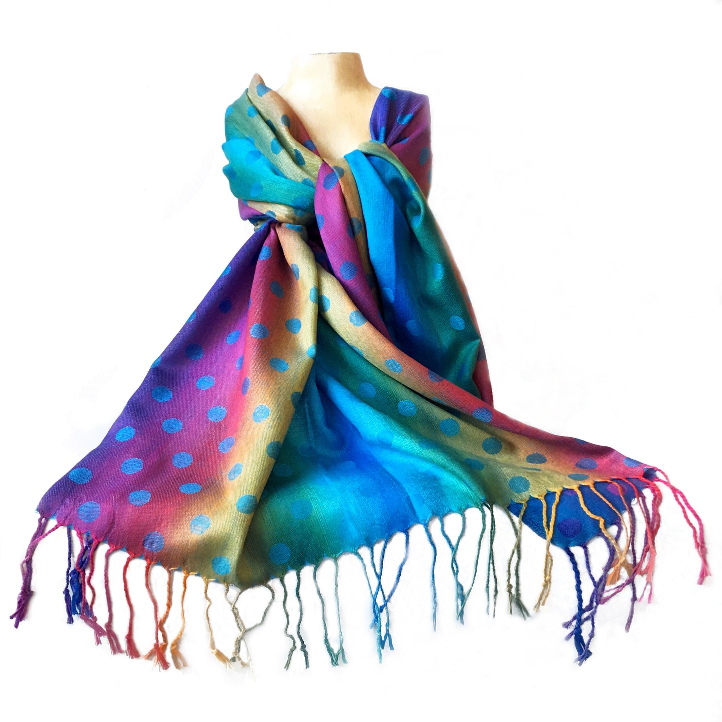 Blue Polka Dot Rainbow Pashmina