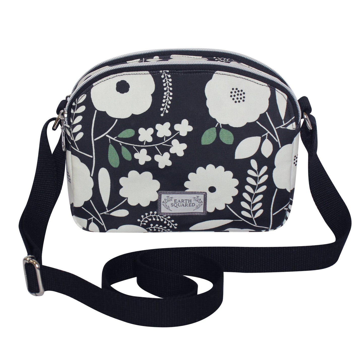 Black & White Floral Oil Cloth Halfmoon Bag | The Jewellery Stop