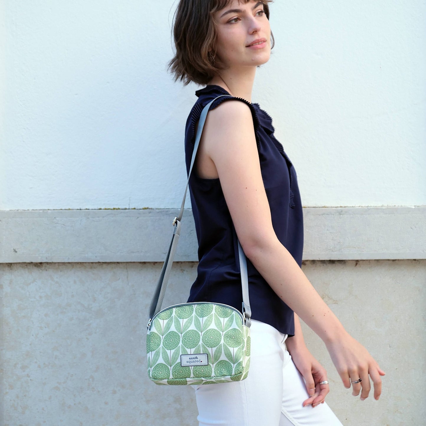 Green Flower Oil Cloth Halfmoon Bag | The Jewellery Stop