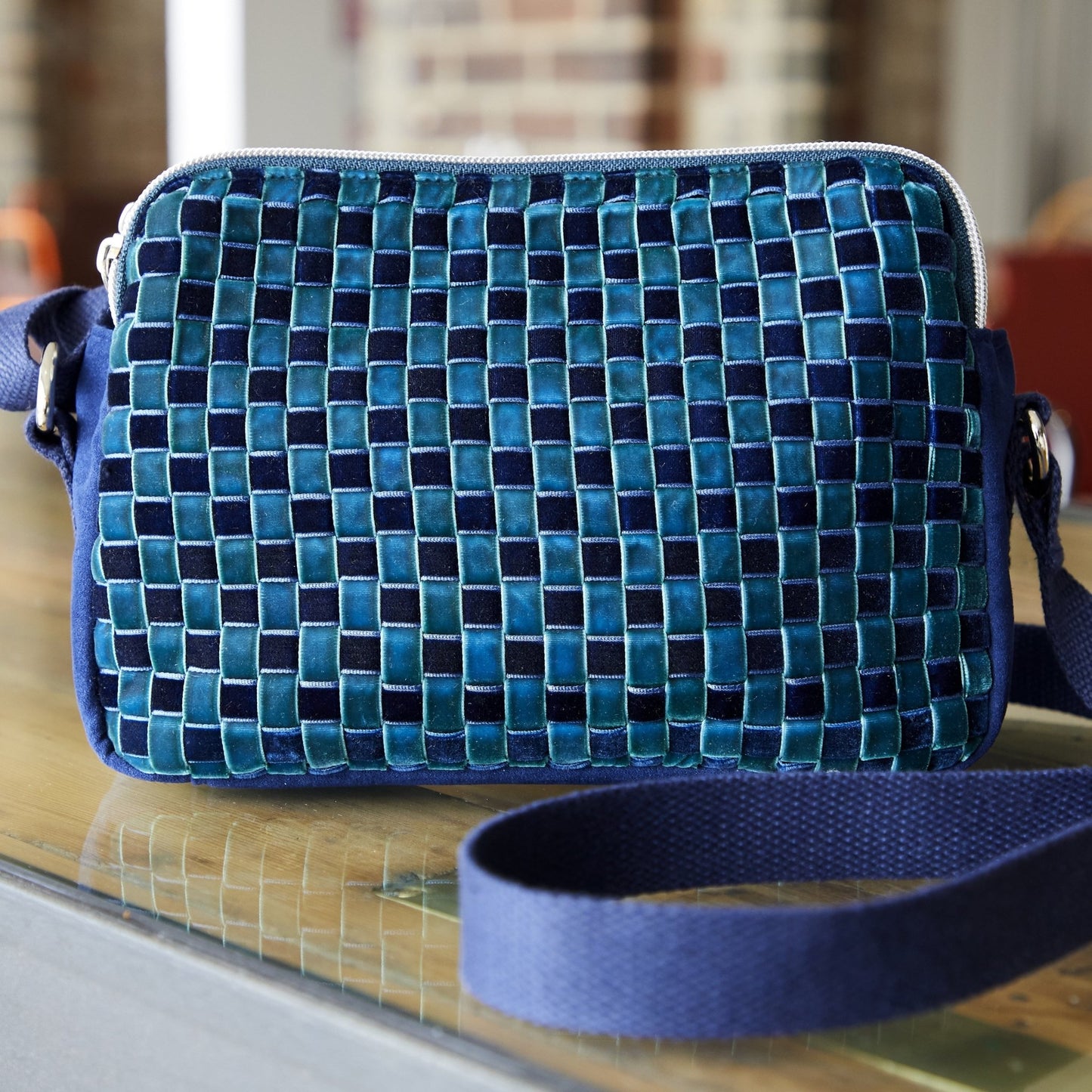 Blue Woven Velvet Anna Bag | The Jewellery Stop