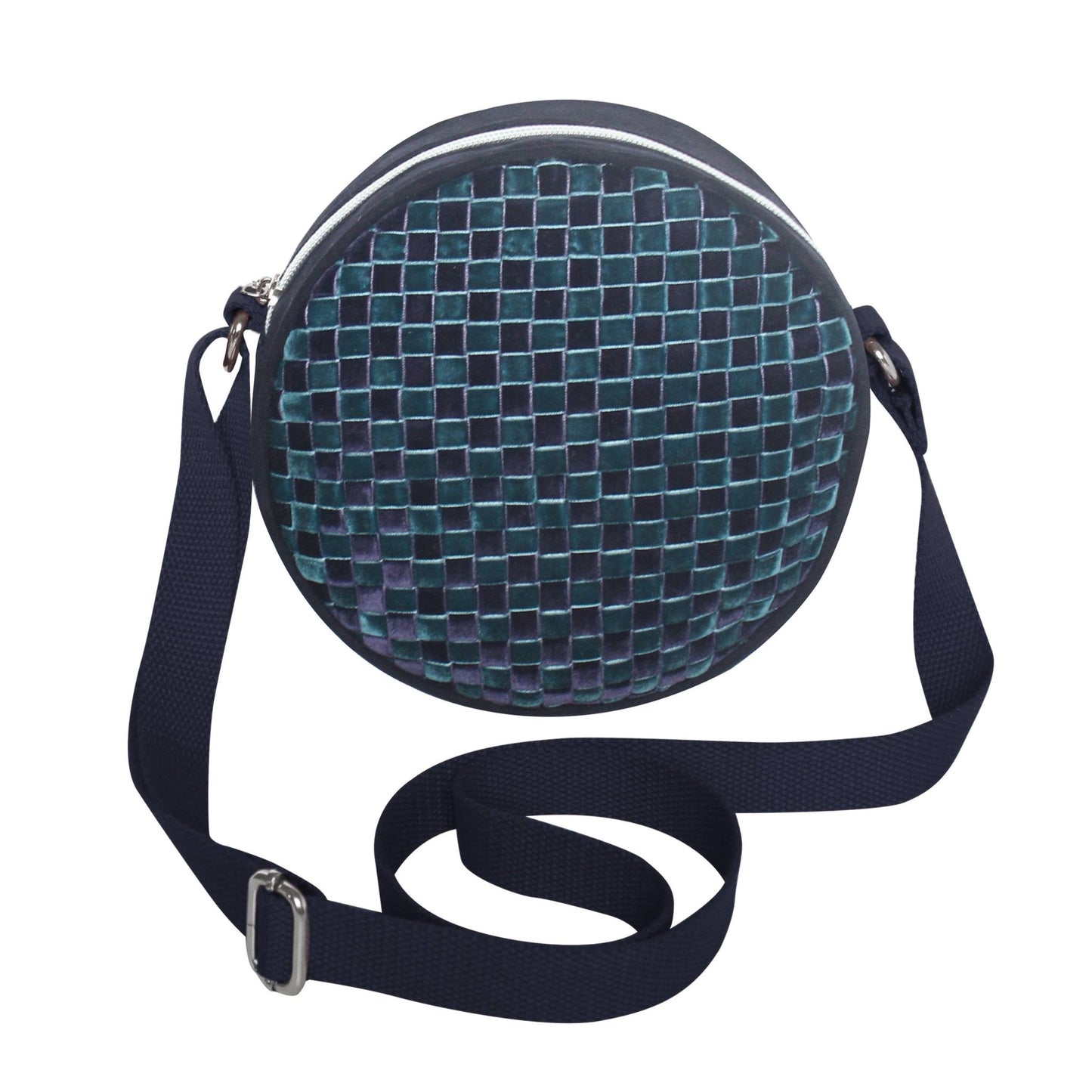 Blue Woven Velvet Round Lily Bag | The Jewellery Stop