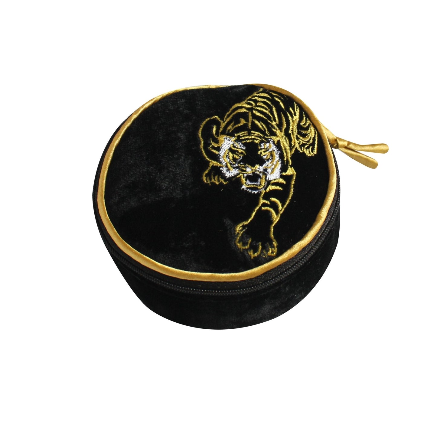 Black & Gold Tiger Velvet Jewellery Pouch | The Jewellery Stop
