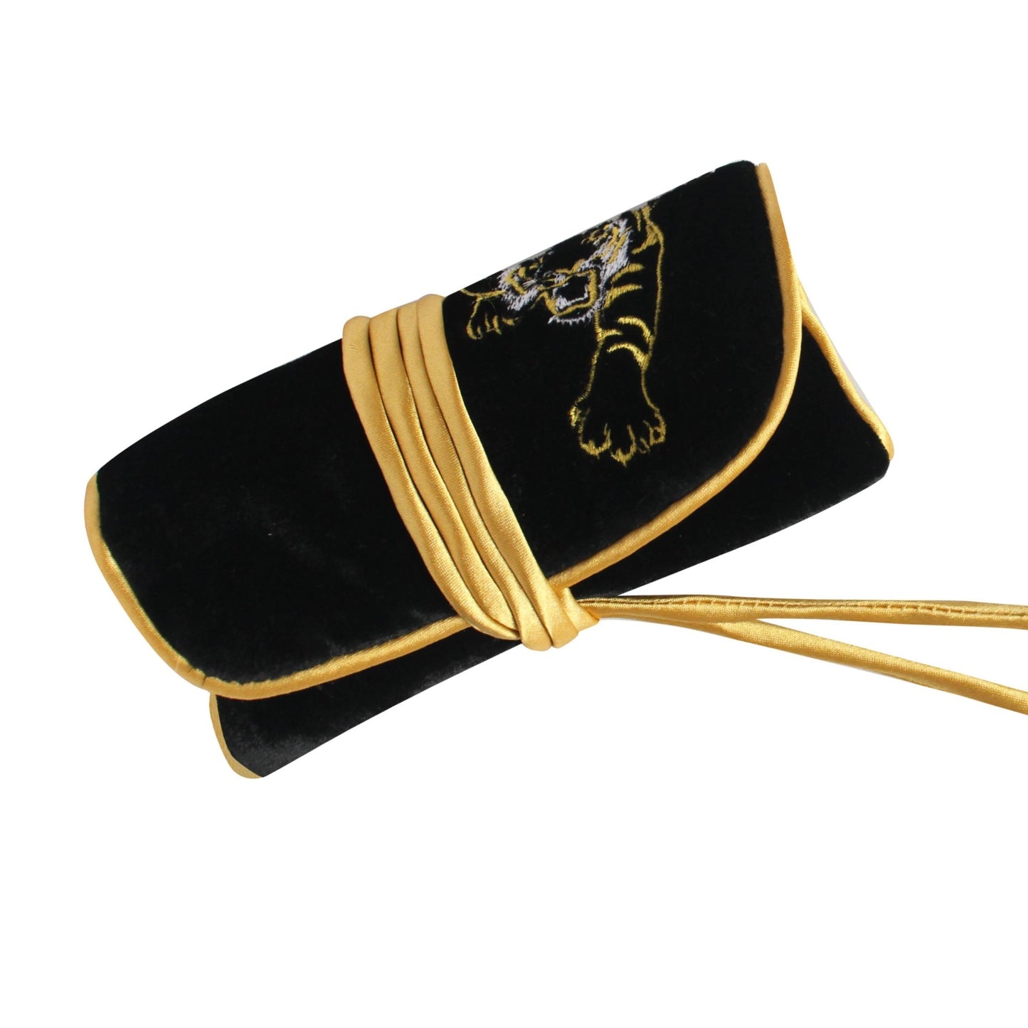 Black & Gold Tiger Velvet Jewellery Roll | The Jewellery Stop