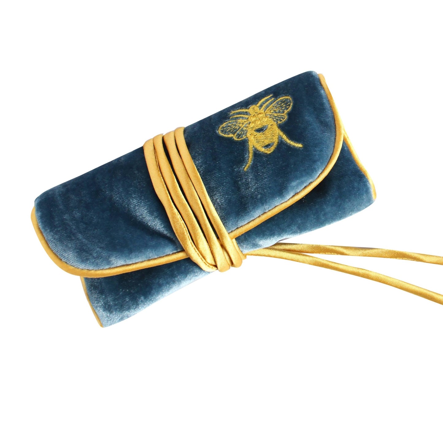 Teal Bee Velvet Jewellery Roll | The Jewellery Stop