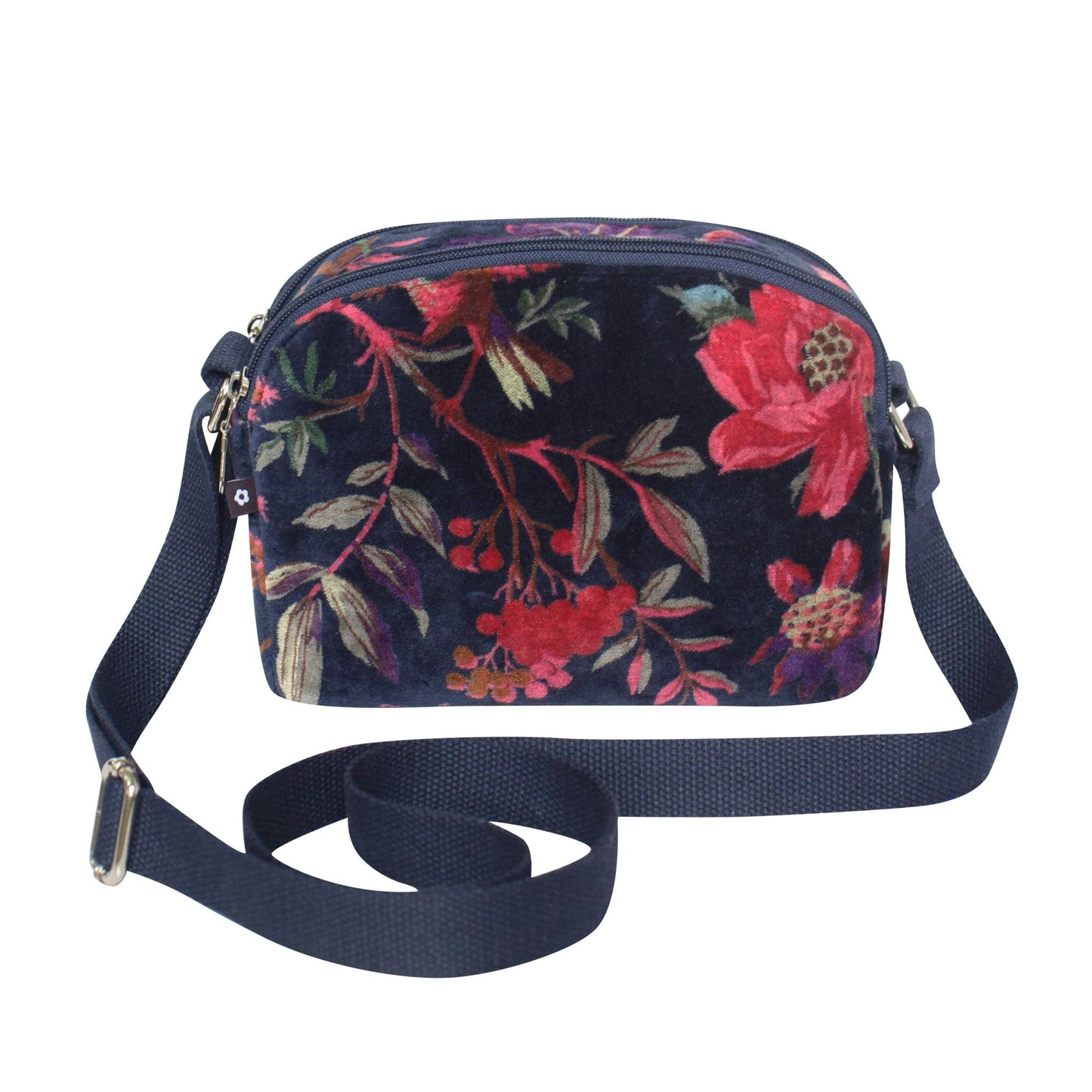 Navy Botanical Velvet Halfmoon Bag | The Jewellery Stop