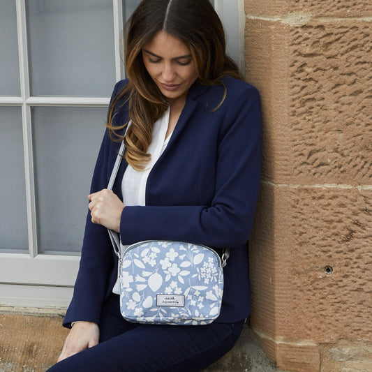 Blue Floral Oil Cloth Halfmoon Bag