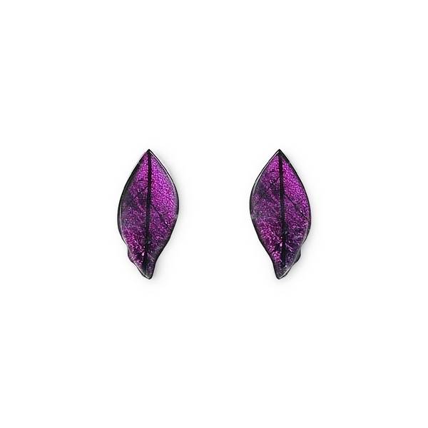 Purple Skeletal Leaf Shiny Stud Earrings | The Jewellery Stop